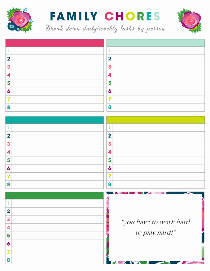 Chore Charts for Family Beautiful Free Printable Chore Charts for Kids and the whole Family