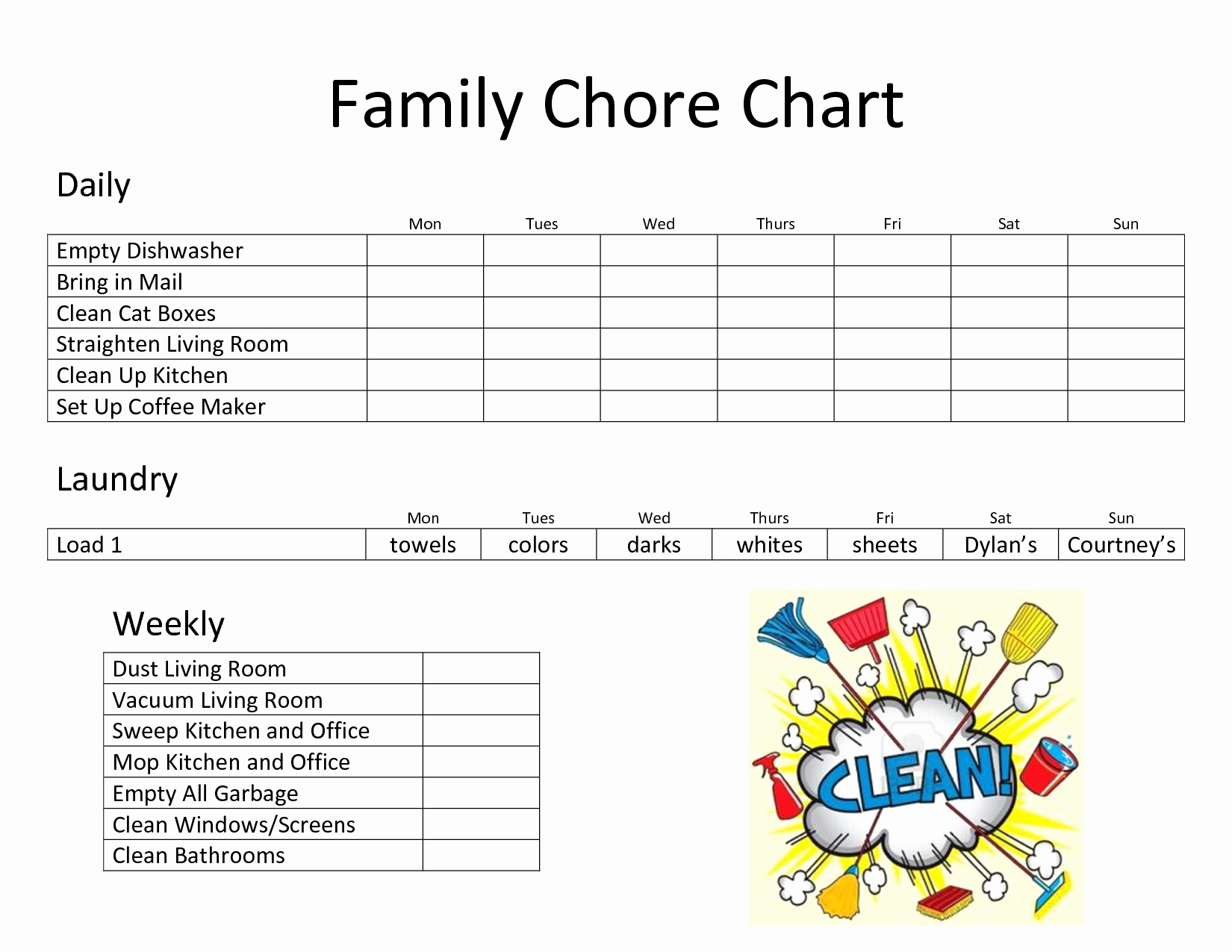 Chore Schedule for Family Inspirational Daily Family Chore Chart Template Chore Charts