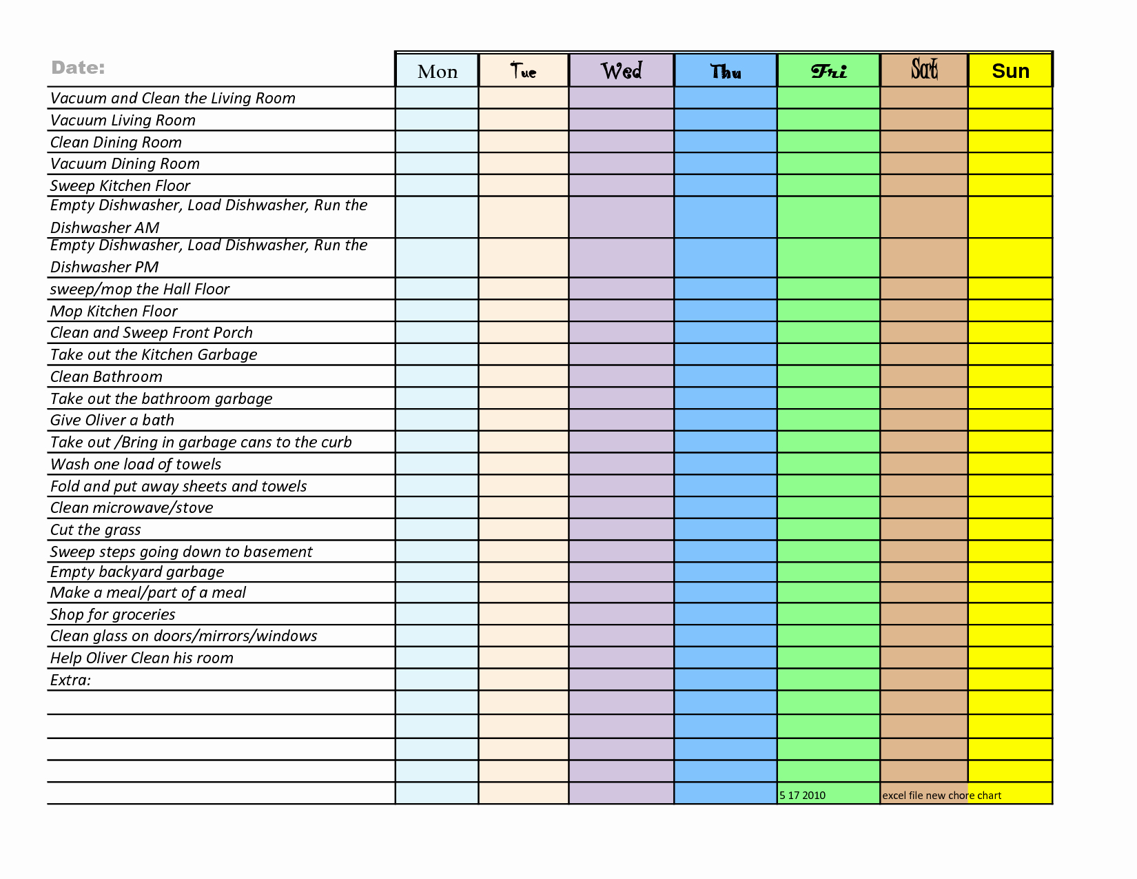 Chore Schedule for Family New Downloadable Family Chore Chart Template
