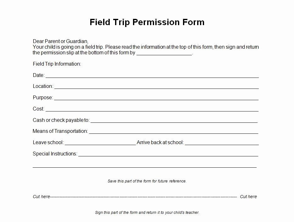 Church Field Trip Permission Slip Awesome Field Trip Permission form