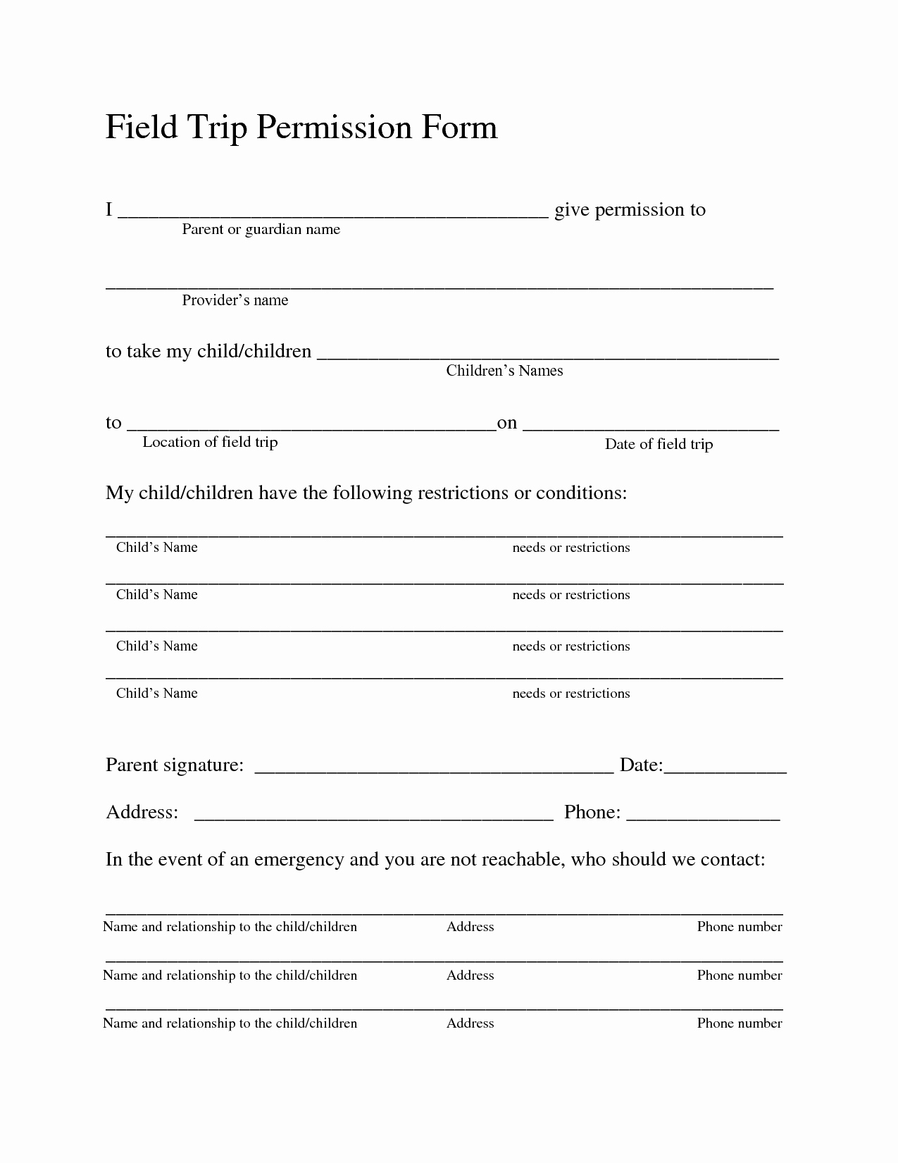 Free Printable Church Permission Slips Printable World Holiday