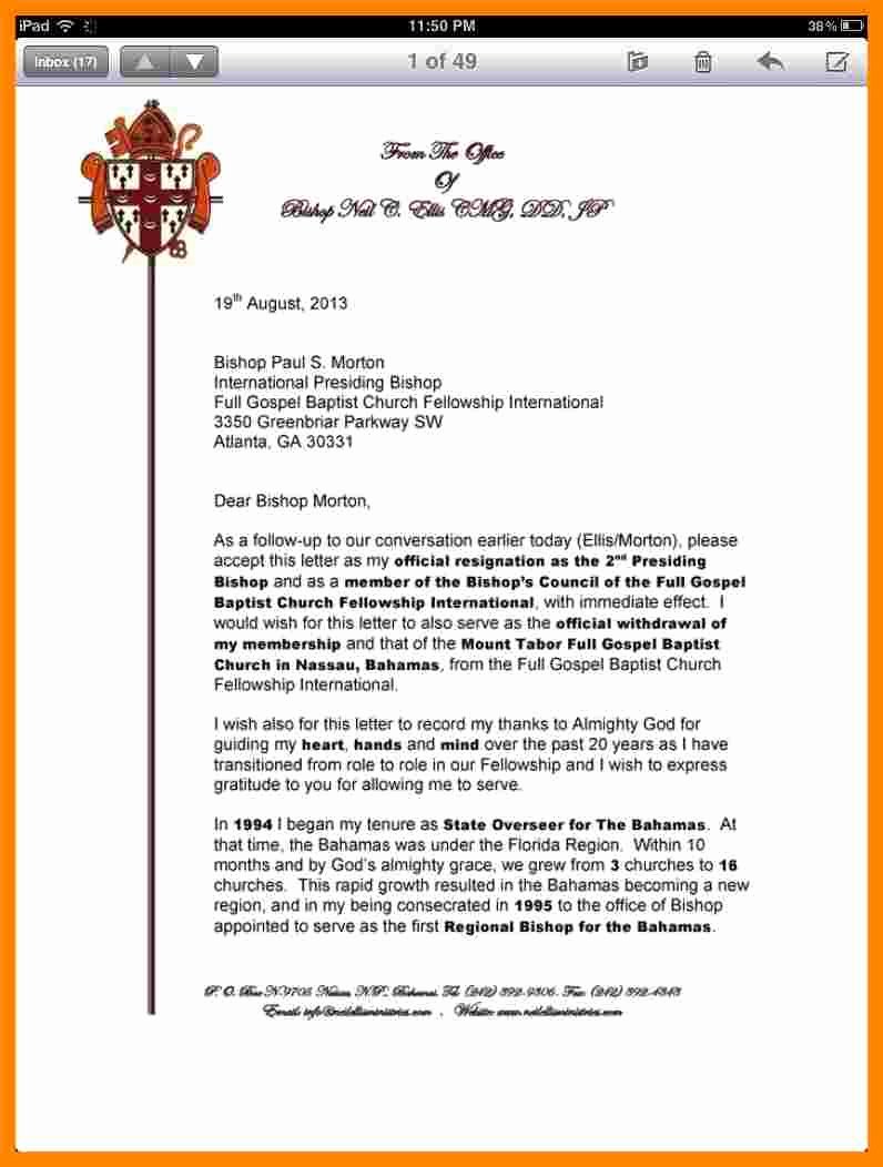 Church Resignation Letter for Pastors Fresh 9 Pastor Letter Of Resignation Sample