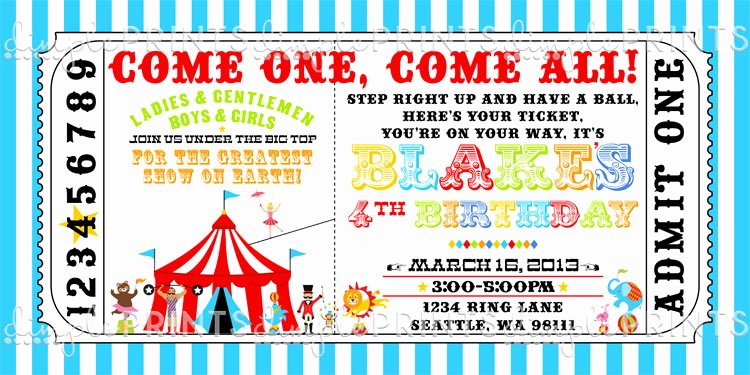 Circus Ticket Invitation Template Free New Circus Train Ticket Birthday Invitation Dimple Prints Shop