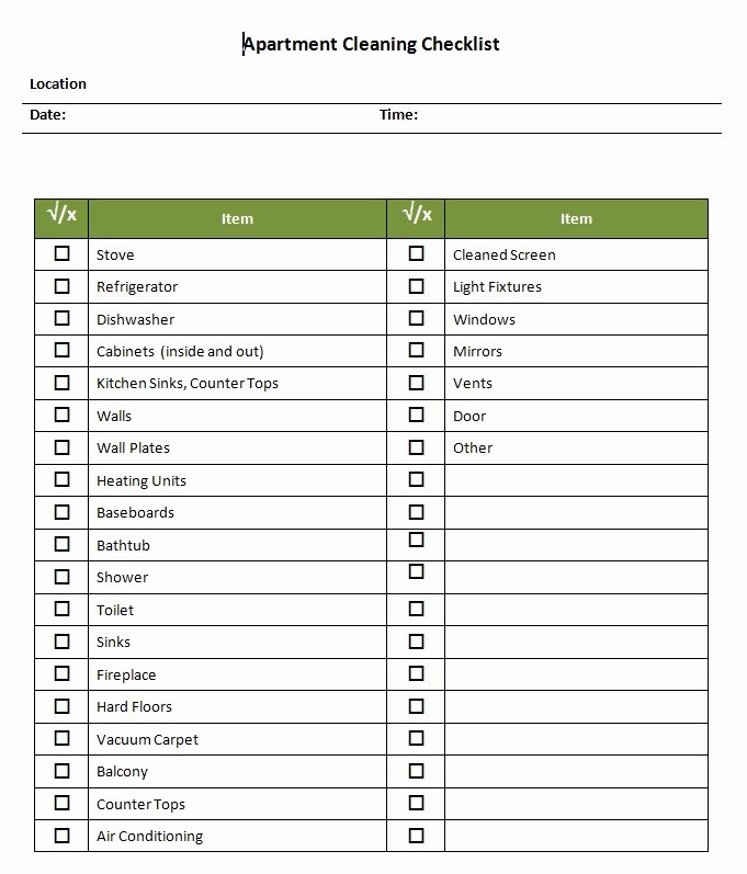 Cleaning Checklist Template Word Luxury Apartment Cleaning Checklist