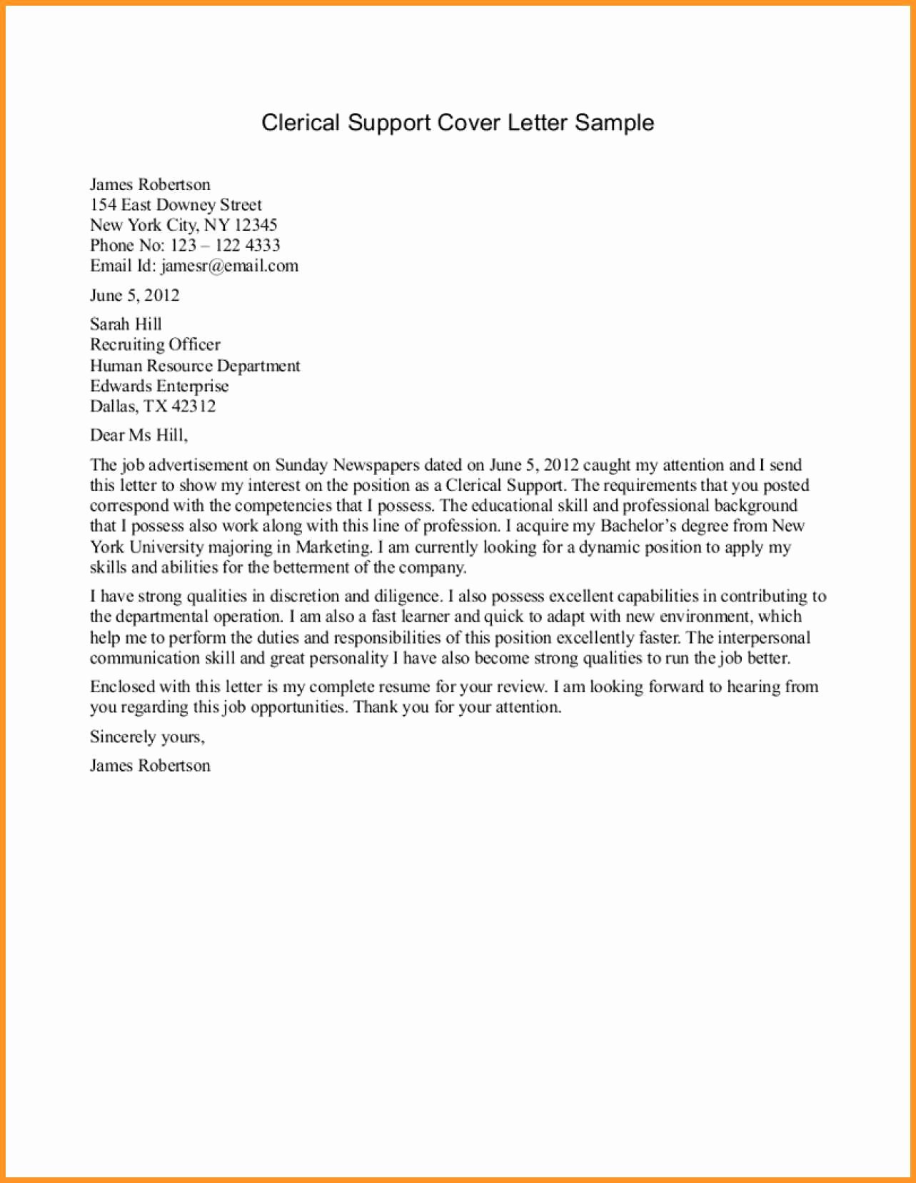 Clerical Cover Letter Examples Beautiful 11 12 Clerical Cover Letter Examples