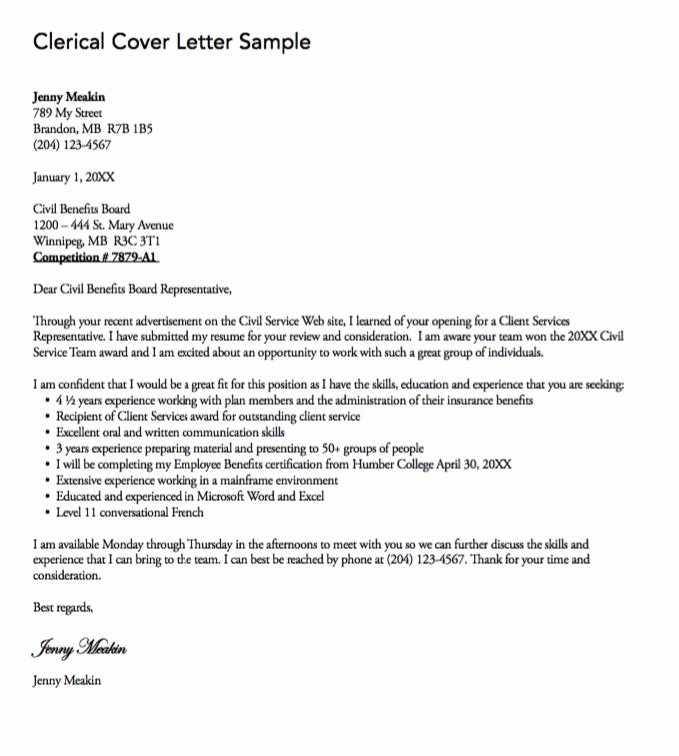 Clerical Cover Letter Examples Fresh Clerical Cover Letter Sample