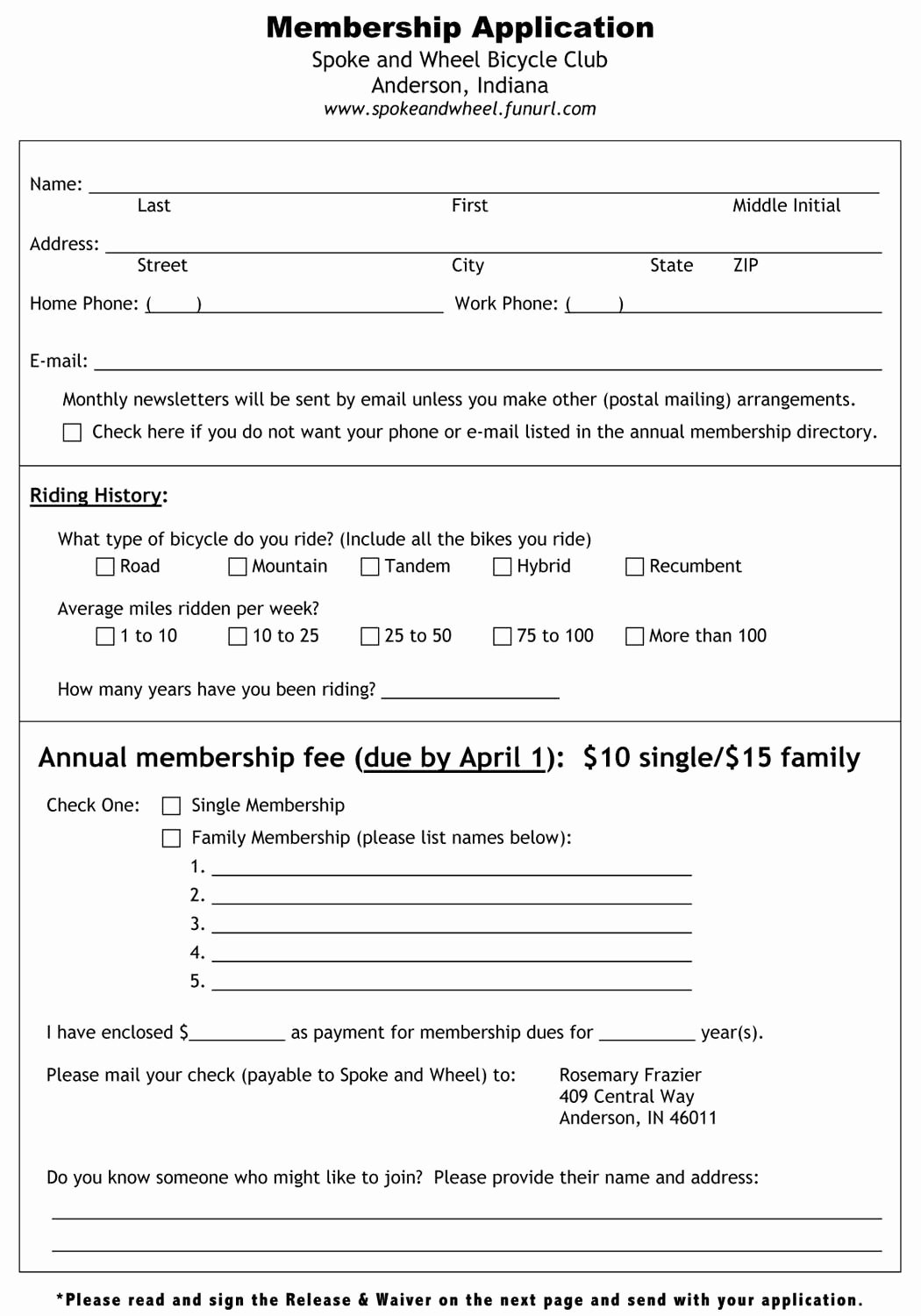 Club Membership Application Template Awesome Spoke and Wheel Bicycle Club anderson Indiana Membership