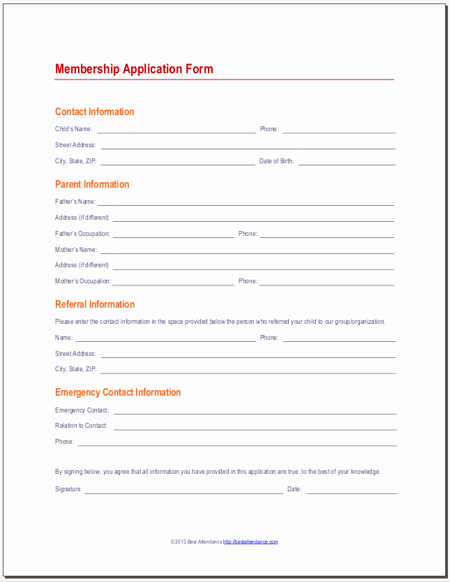 Club Membership Application Template Inspirational 28 Of Youth Membership form Template Word