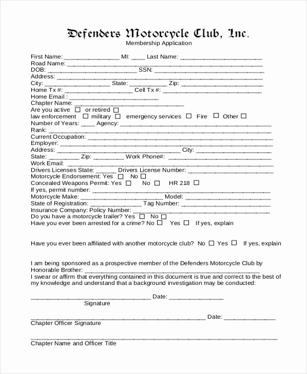 Club Membership Application Template Lovely 12 Sample Membership Application forms