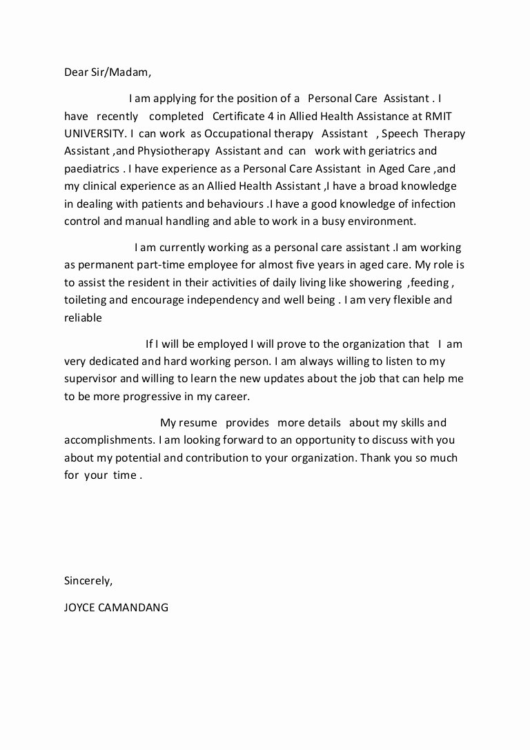 Cna Letter Of Recommendation Inspirational Allied Health assistance Cover Letter