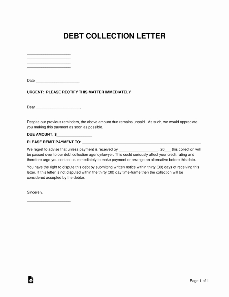 Collection Letter to Customer Awesome Free Debt Collections Letter Template Word