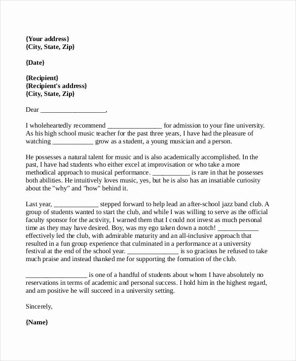 College Recommendation Letter format Awesome 37 Simple Re Mendation Letter Template Free Word Pdf