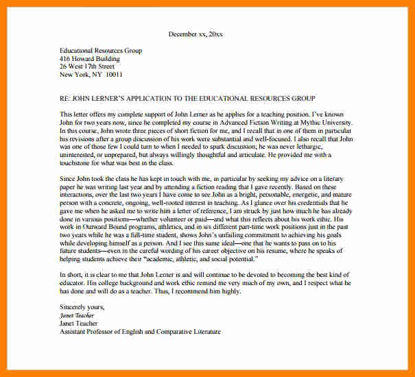 College Recommendation Letter format Awesome 7 Letter Of Re Mendation From College Professor
