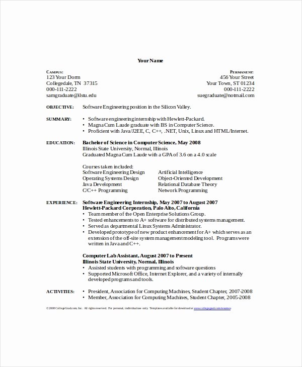 Computer Science Resume format Awesome Puter Science Resume Template 8 Free Word Pdf