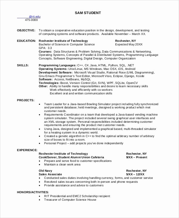 Computer Science Resume format Awesome Sample Puter Science Resume 8 Examples In Word Pdf