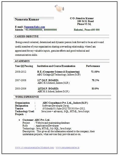 Computer Science Resume format Inspirational Over Cv and Resume Samples with Free Down