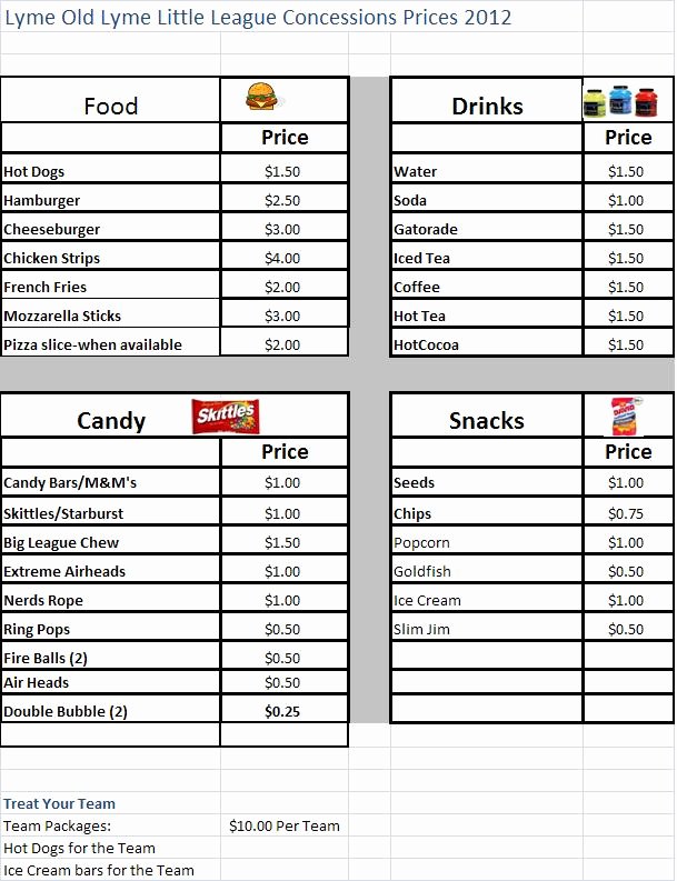 Concession Stand Price List Template Inspirational Concession Prices Concession Stand Price List Template