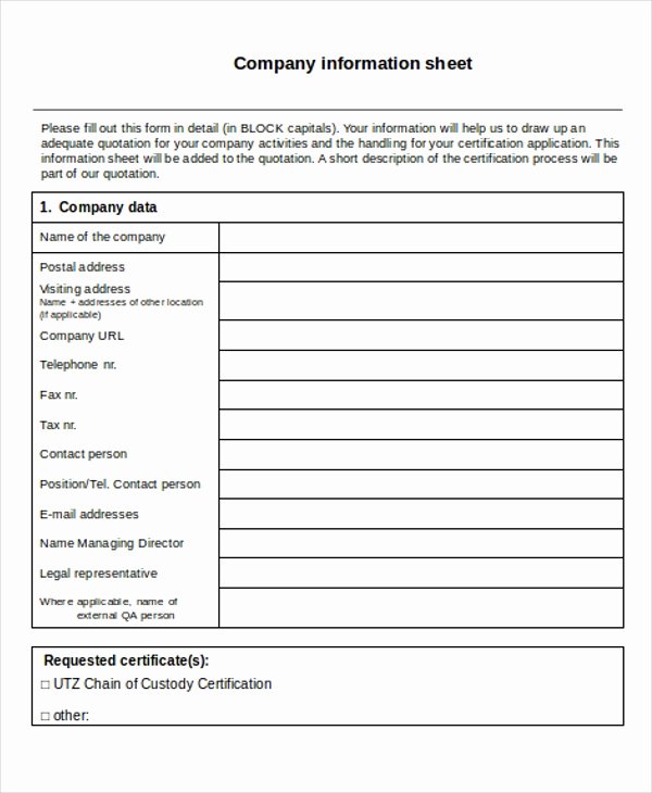 Contact Information form Template Best Of Pany Sheet Templates 10 Free Word Pdf format
