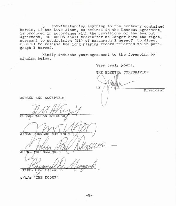 Contract Signature Page Example Inspirational the Doors – Signed 5 Page Elektra Records Contract