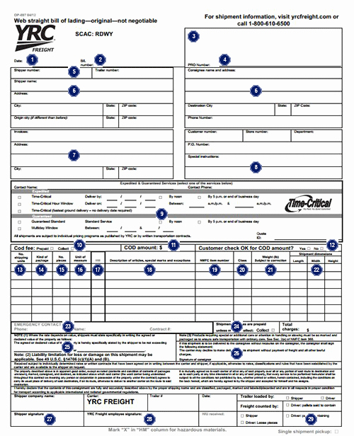 Conway Bill Of Lading New Bill Lading form