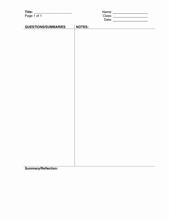 Cornell Note Template Word Elegant Cornell Notes Template for Word In Word and Pdf formats