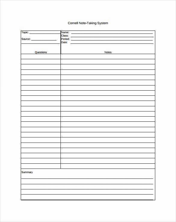 Cornell Note Template Word Lovely Sample Cornell Note Taking Template 8 Free Documents In