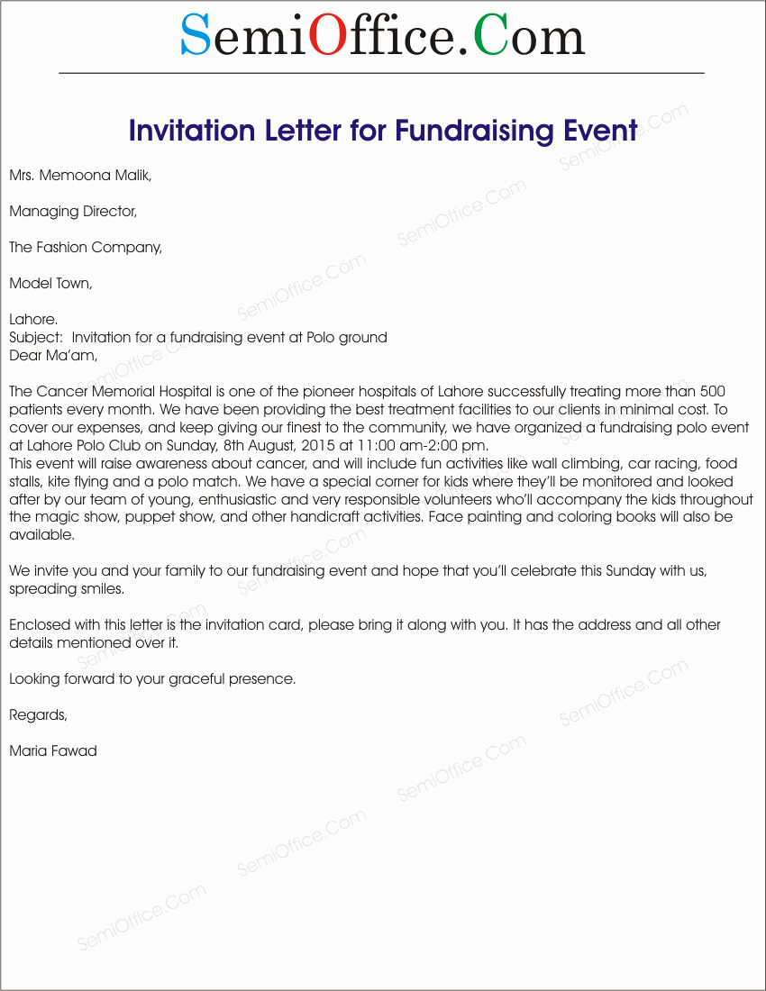 Corporate event Invitation Sample New Fundraising event Invitation Letter Sample