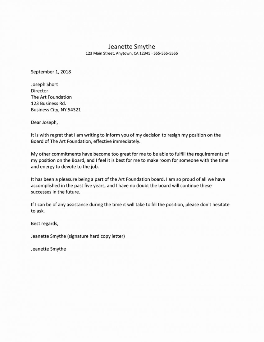 Corporate Officer Resignation Letter Beautiful Printable Board Resignation Letter Example Governor