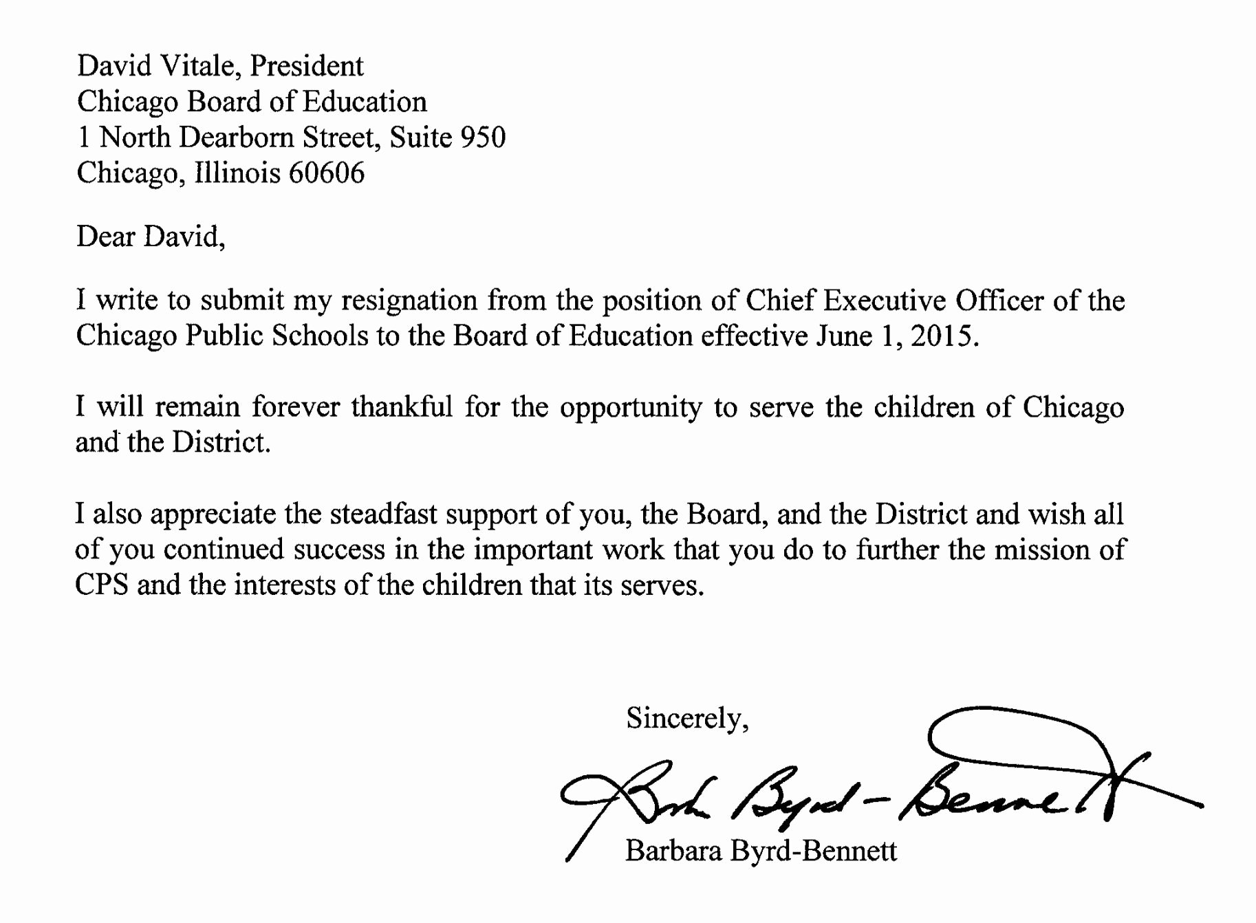 Corporate Officer Resignation Letter Unique Resignation Letter From Cps Chief Barbara byrd Bennett