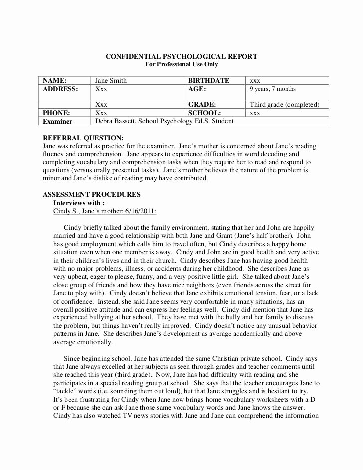 Counseling Case Study Example Unique Confidential Psychological Report for Professional Use