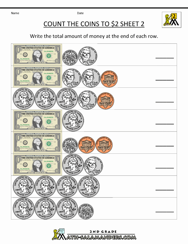 Counting Coins Worksheets Awesome 2nd Grade Money Worksheets Up to $2
