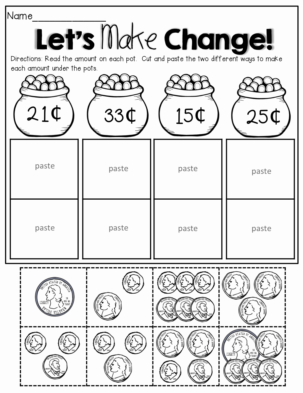 Counting Coins Worksheets Beautiful Counting Coins Cut and Paste
