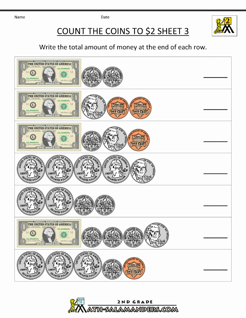 Counting Coins Worksheets Fresh Counting Money Worksheets Count the Coins to 2 Dollars 3
