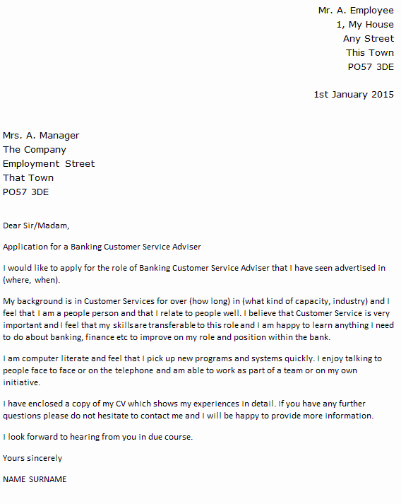 Cover Letter Customer Service Unique Banking Customer Service Adviser Cover Letter Example