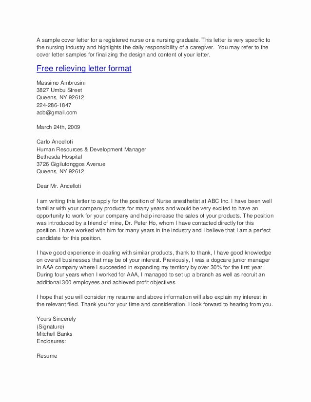 Cover Letter Examples for Nurses Awesome Sample Cover Letters for Nurses