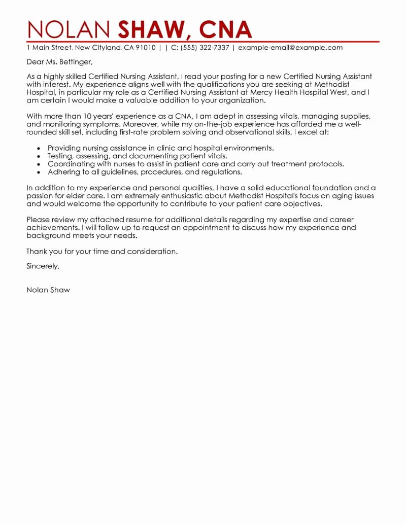 Cover Letter Examples for Nurses Beautiful Best Nursing Aide and assistant Cover Letter Examples