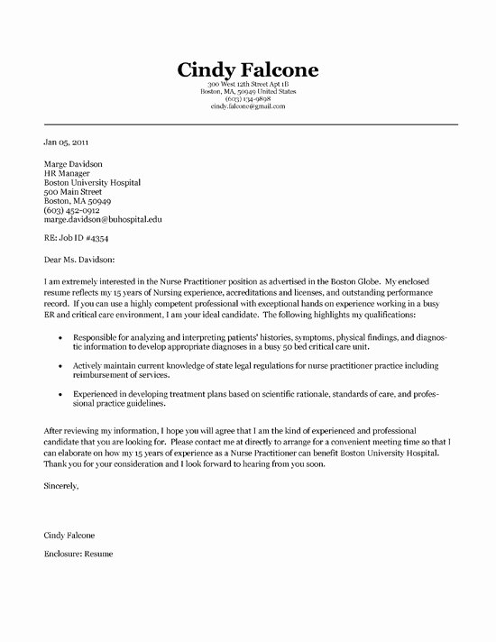 Cover Letter Examples for Nurses New Nurse Practitioner Cover Letter Example Sample