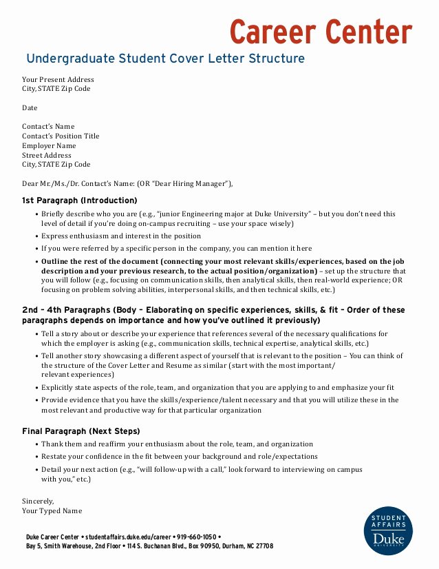 Cover Letter Examples for Students Best Of Undergraduate Student Cover Letter Example Abercrombie