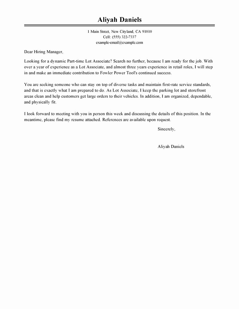Cover Letter Examples Retail Fresh Best Part Time Sales associates Cover Letter Examples