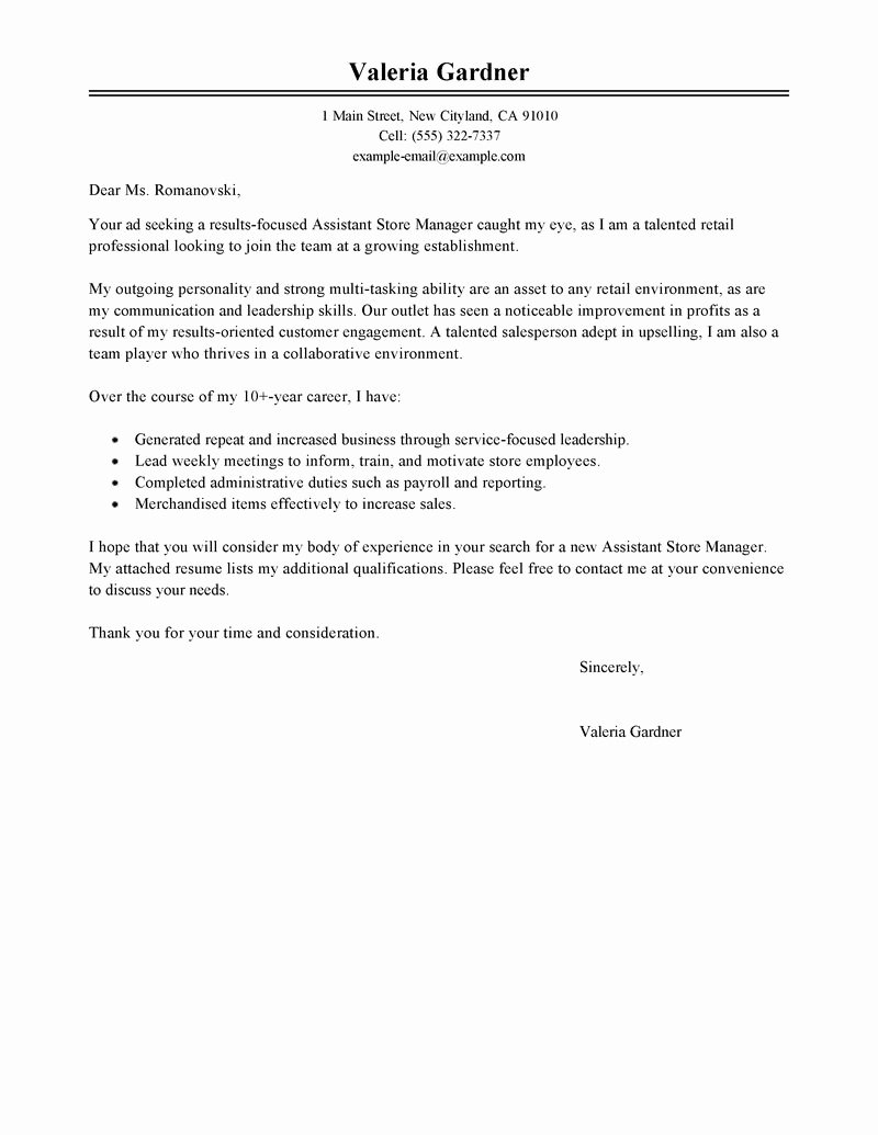 Cover Letter Examples Retail Luxury Best Retail assistant Store Manager Cover Letter Examples