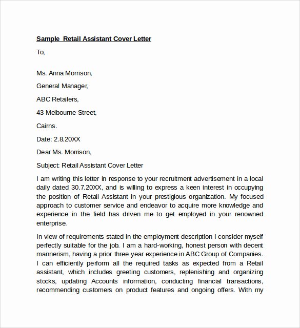 Cover Letter Examples Retail Unique Sample Retail Cover Letter Template 9 Download Free