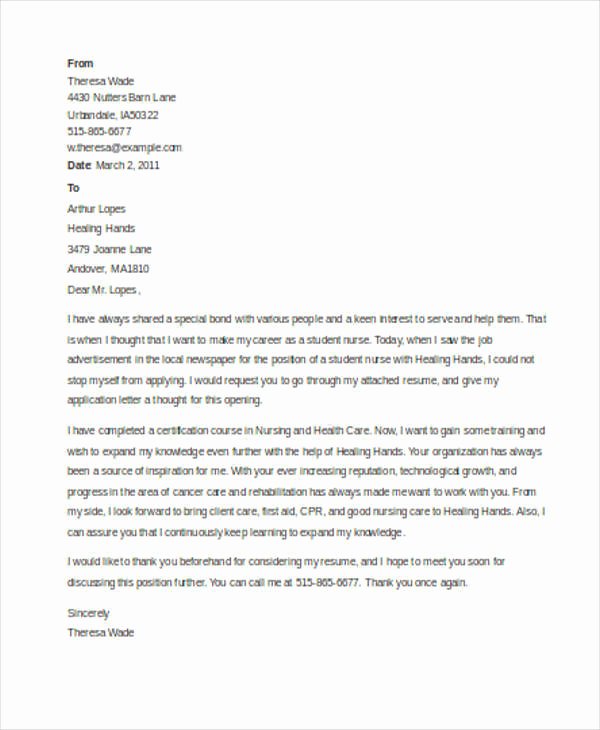 Cover Letter Examples Student Lovely 6 Nursing Student Cover Letters Examples In Word Pdf