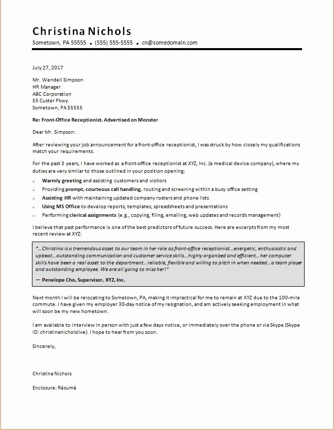 Cover Letter for A Receptionist Lovely Receptionist Cover Letter Sample