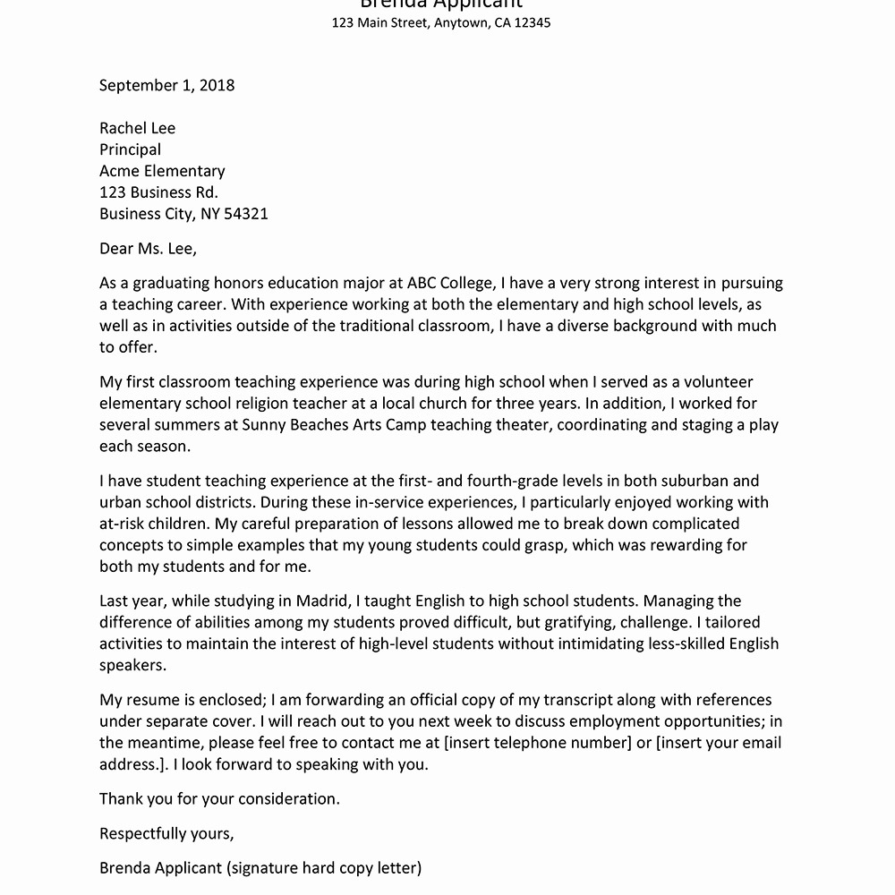 Cover Letter for A Teacher Awesome Sample Cover Letter and Resume for A Teacher