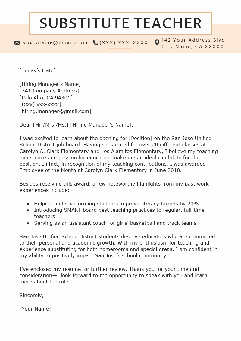 Cover Letter for A Teacher Beautiful Substitute Teacher Cover Letter Example &amp; Writing Tips