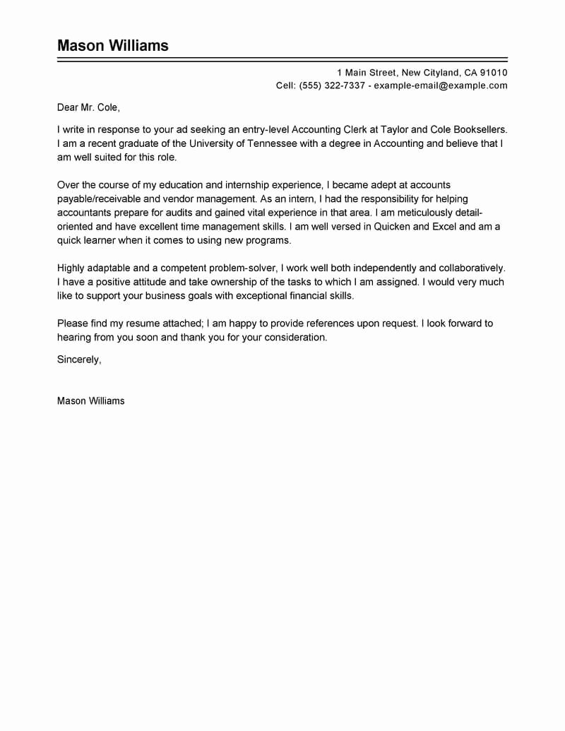 Cover Letter for Accountant Best Of Best Accounting Clerk Cover Letter Examples