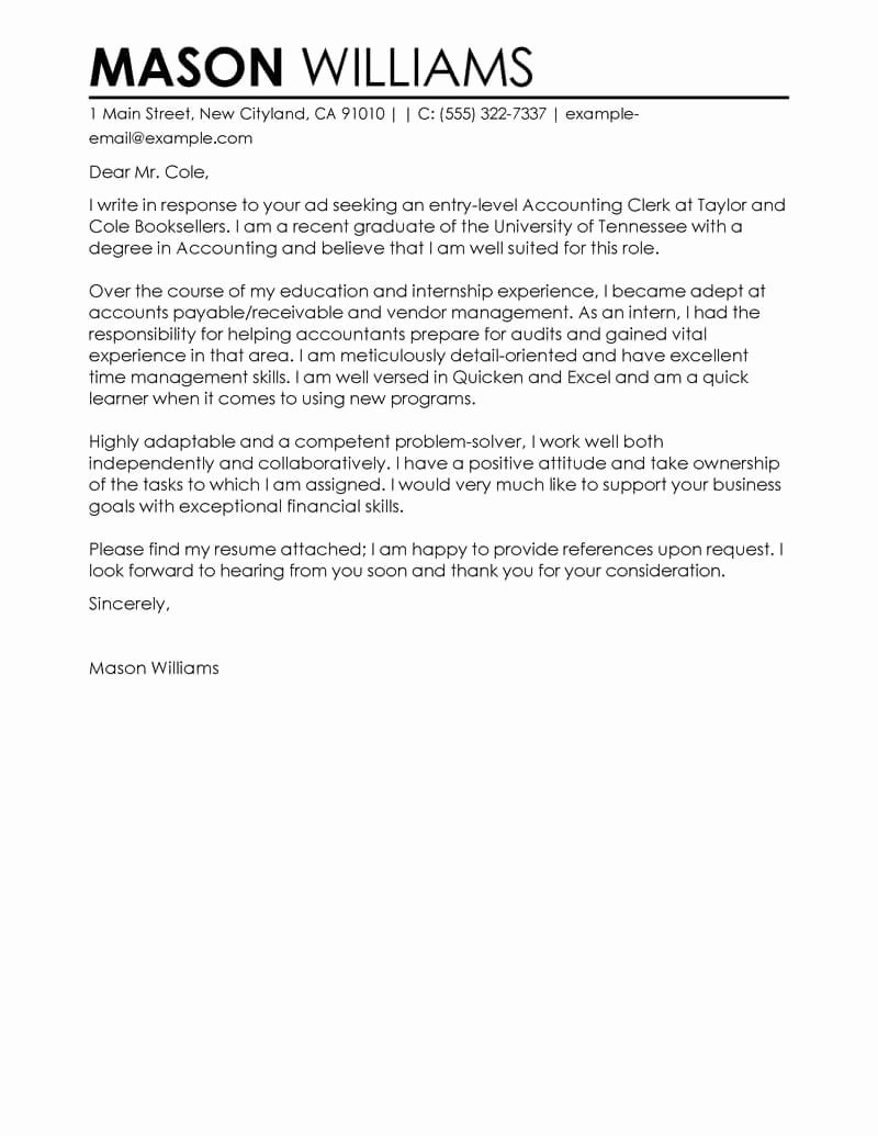 Cover Letter for Accountant Elegant Best Accounting Clerk Cover Letter Examples
