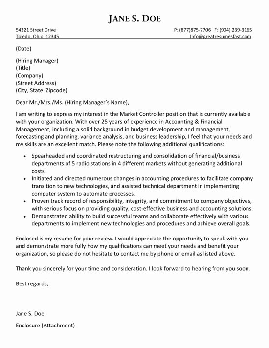 Cover Letter for Accounting Position Awesome Accounting Cover Letter Example