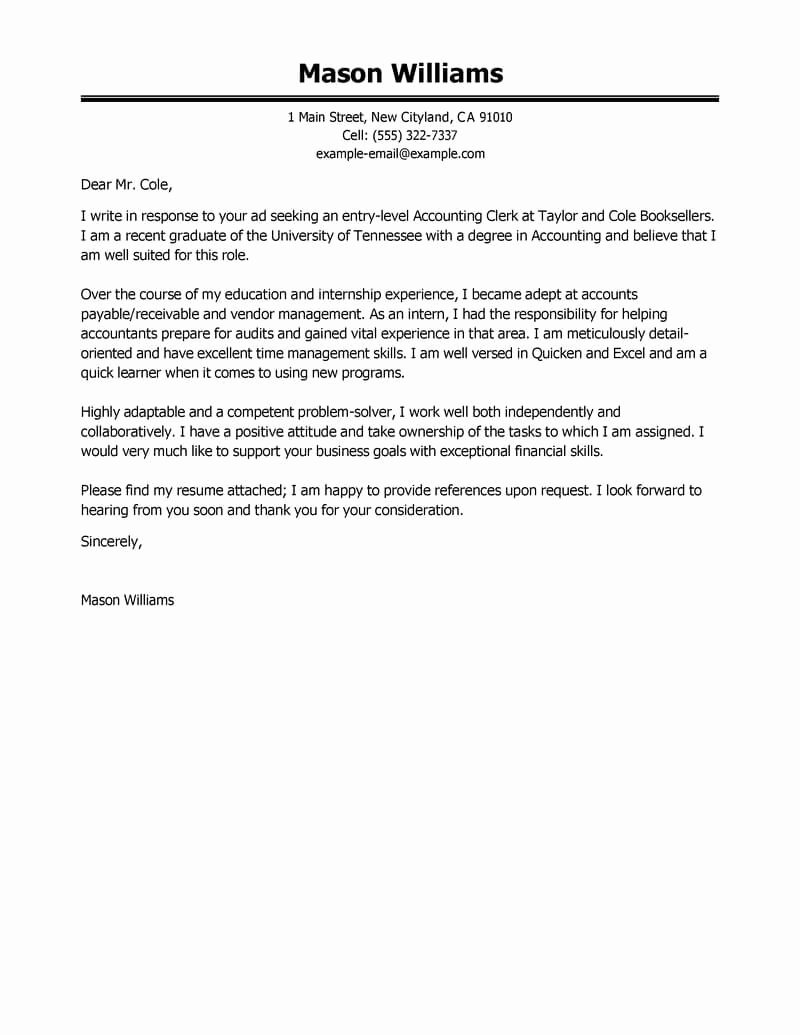 Cover Letter for Accounting Position Fresh Best Accounting Clerk Cover Letter Examples