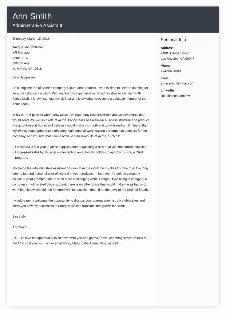 Cover Letter for assistant Awesome Professional Administrative assistant Cover Letter Sample